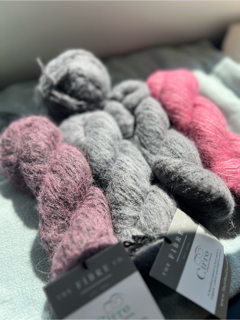 5 Skeins Cirro Yarn - Pink , Purple, and Gray Brushed Blend